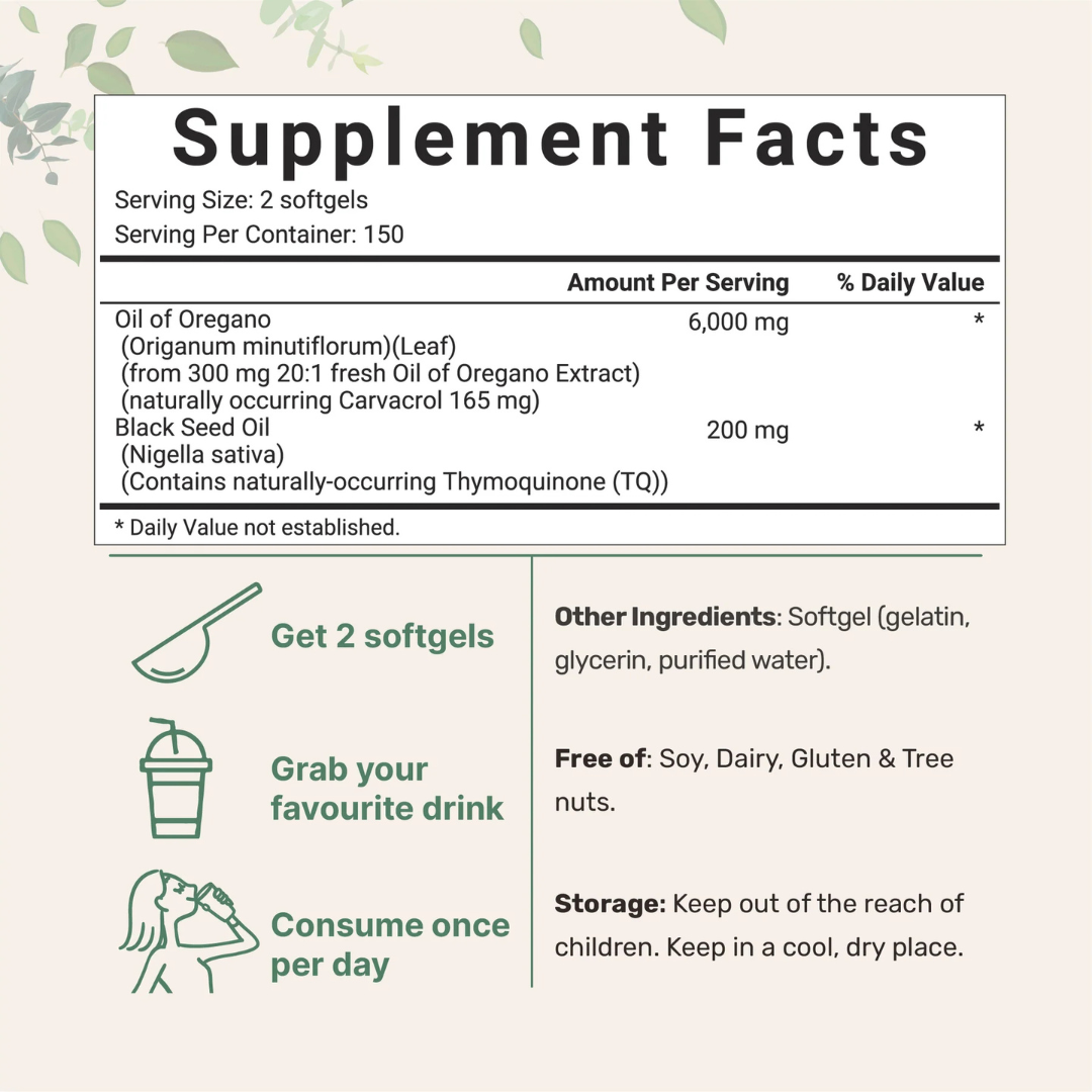 Oregano + Black Seed, Immune Softgels